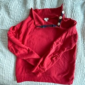 J. Crew Red Sweatshirt with Plaid & Button Detail
